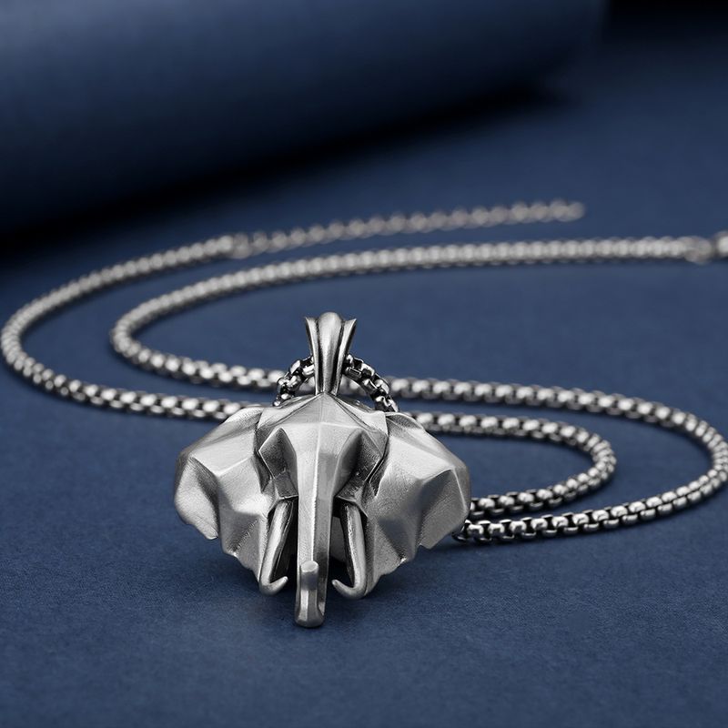 Pure Tin Necklace 3D Elephant Men's Animal Pendant Titanium Steel Sweater Chain_voghion.com