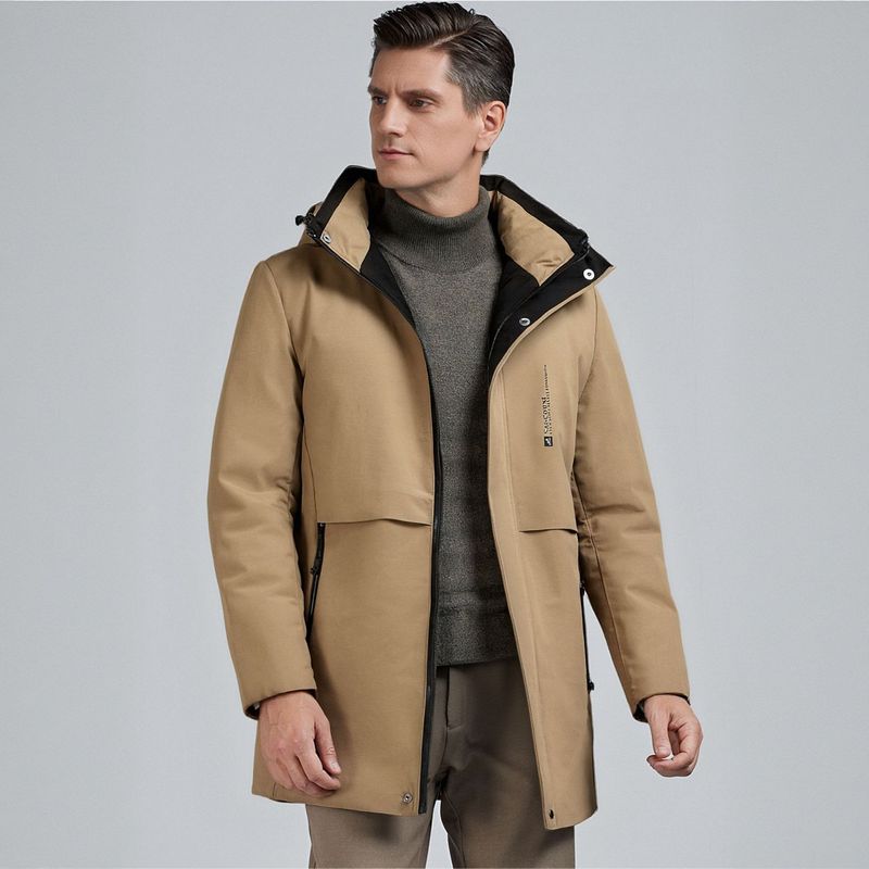 Giacca invernale imbottita con cappuccio da uomo - Cappotto lungo foderato in caldo pile con chiusura a zip, taglie comode per il freddo_voghion.com