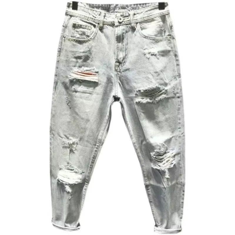 Blugi americani spălați, dresați, pantaloni lungi pentru bărbați, de primăvară și toamnă, cu picior drept, lejer, în stil High Street Vibe_voghion.com