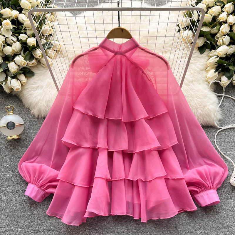Women's Clothing Light luxury and high end tops for women spring new style French niche elegant temperament sweet long sleeved chiffon shirt_voghion.com