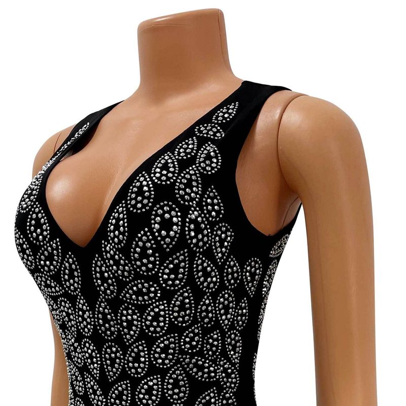 Abbigliamento da donna vestito sexy con diamanti caldi con scollo a V a rete attillata per feste in discoteca_voghion.com