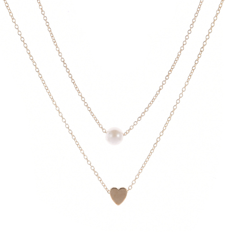 Böhmen Einfache Mode Wilde Perle Liebe Herz Anhänger Doppelschicht Schlüsselbein Kette Halsketten Zubehör Weiblichen Schmuck Neu_voghion.com