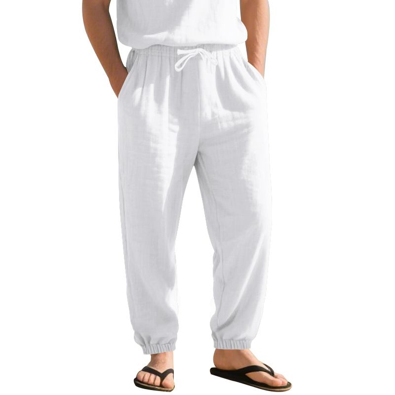 Four Seasons Beach Trend Men's Loose Linen Plus Size Casual Jogger Pants_voghion.com