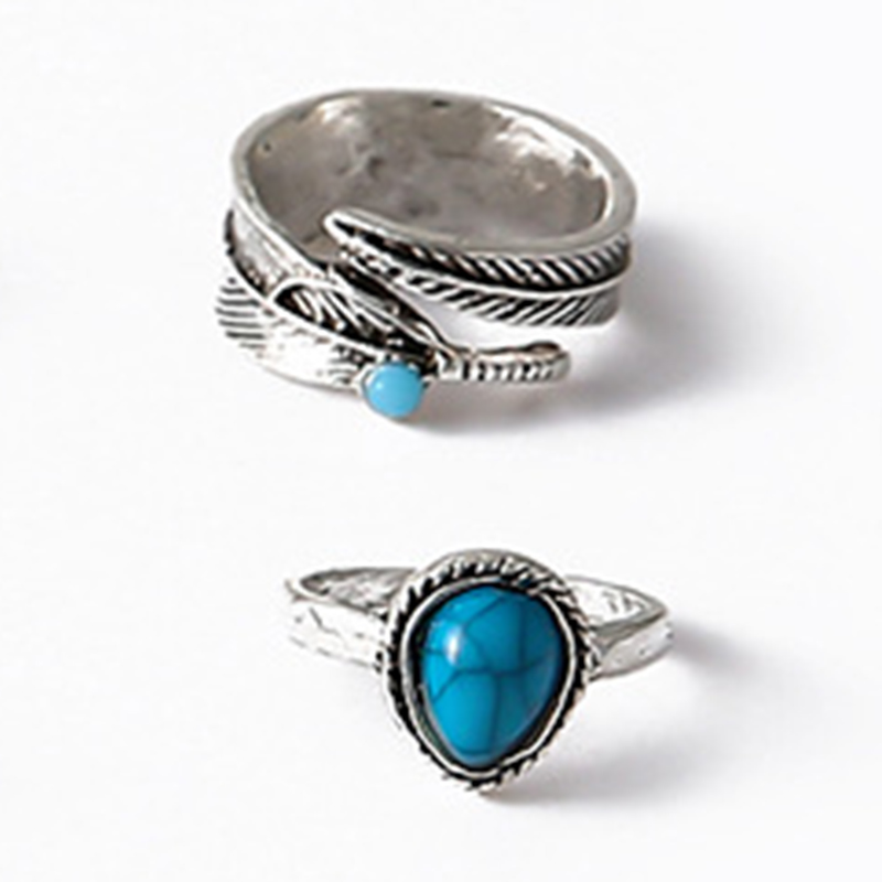 Qianbihe 8 pezzi anelli nocca foglia turchese unisex bohemien anelli impilabili gioielli di moda-argento_voghion.com