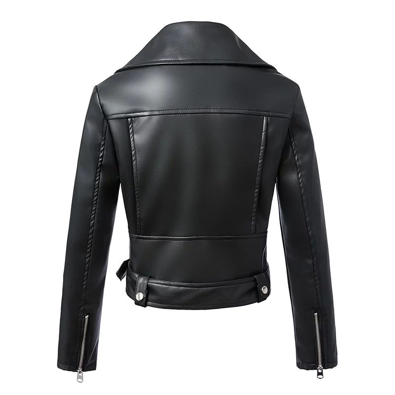 Chaquetas de piel sintética negras para mujer, abrigo básico con cremallera y cuello vuelto, chaqueta de motociclista, color negro, 4 colores, novedad de 2023_voghion.com