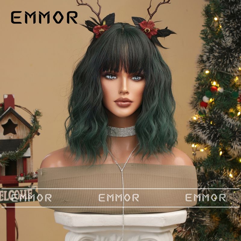 Parrucca colorata per cosplay di Halloween di Natale Qi Bangs parrucca corta riccia bobo acconciatura completa_voghion.com