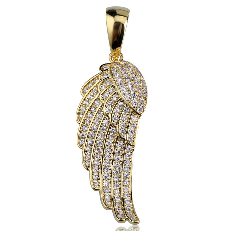 Men's Jewelry Hip Hop Feather Pendant Necklace With Micro-Pave Zirconia And Gold Plating, 24-Inch Twist Chain, Unisex Design_voghion.com