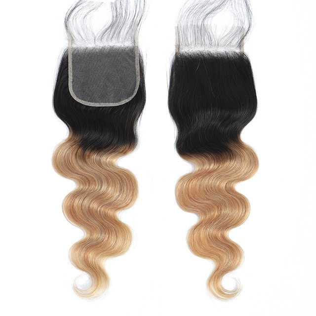 Fasci colorati con chiusura fasci di tessuto per capelli umani a onda del corpo con chiusura in pizzo HD estensioni marrone ombre per le donne_voghion.com