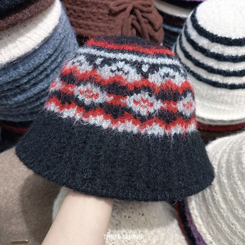 Cappello da pescatore in maglia stile Fair Isle autunno inverno 2025 per donna, caldo cappello da pescatore in peluche con protezione per le orecchie_voghion.com
