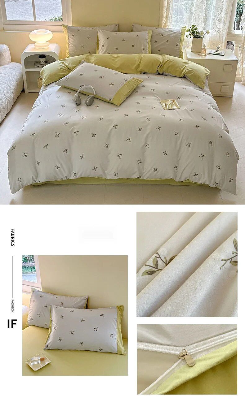 Set di tre pezzi di biancheria da letto per dormitorio a quattro molle di classe A, lenzuolo e copripiumino stampati con cartoni animati minimalisti_voghion.com