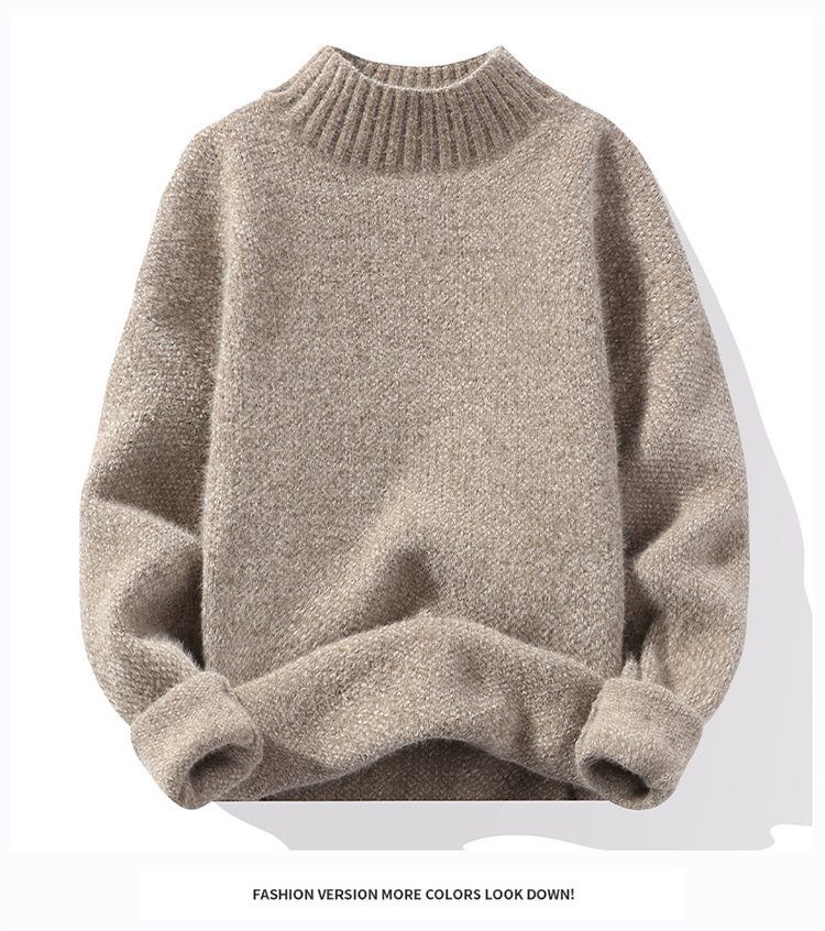 Maglione da uomo in visone dorato, autunno e inverno 2023, nuovo commercio estero, tinta unita, collo alto, semplice, casual, con fondo aderente_voghion.com