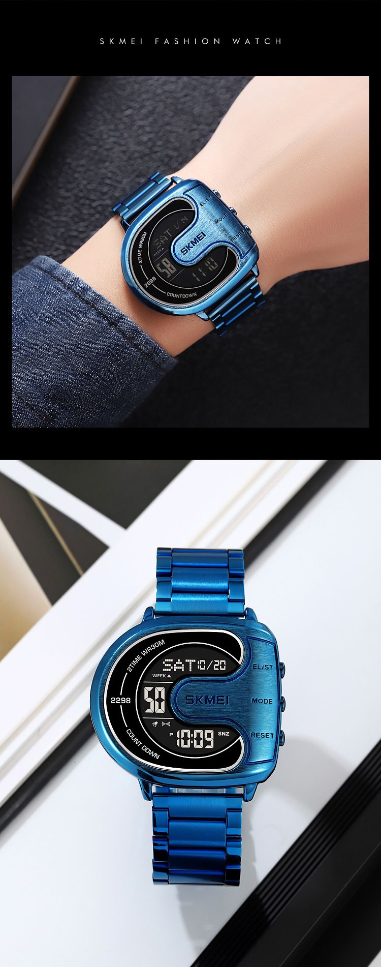 SKMEI Orologio sportivo digitale da uomo con cronometro e display retroilluminato in acciaio inossidabile, impermeabile, con data e allarme, orologio da polso Reloj Hombre_voghion.com