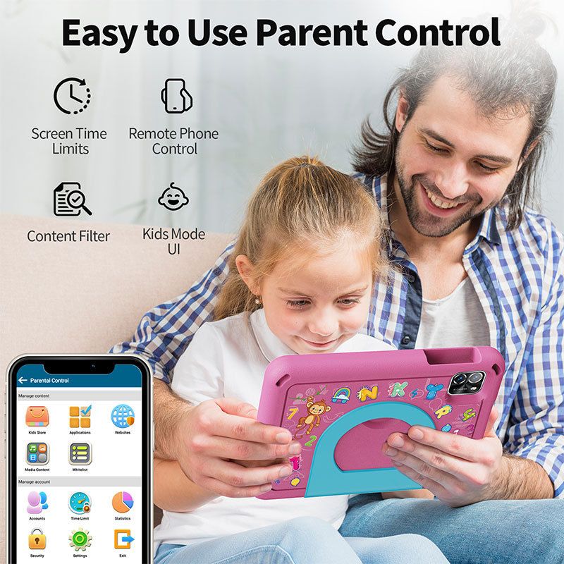 VASOUN B7kids 7-inch Android Kids Tablet With Shockproof Case, 8GB RAM + 64GB Storage, Dual Camera, WiFi, Sky Blue & Pink_voghion.com