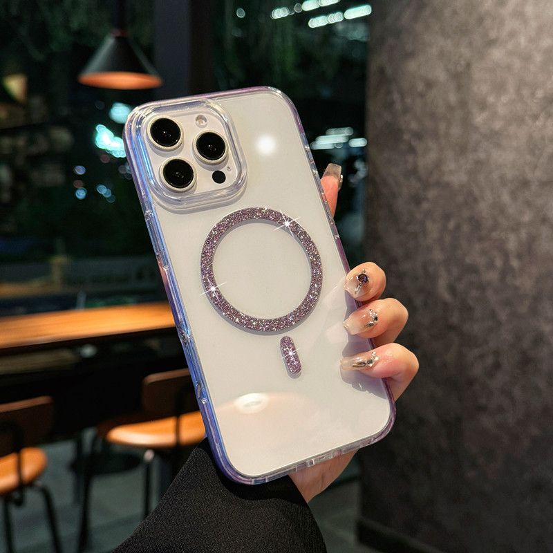 Glitter Bling For Magsafe Magnetic Case For IPhone 17 16 15 14 13 12 Pro Max 16e 17 Air Wireless Charging Clear Colorful Cover_voghion.com