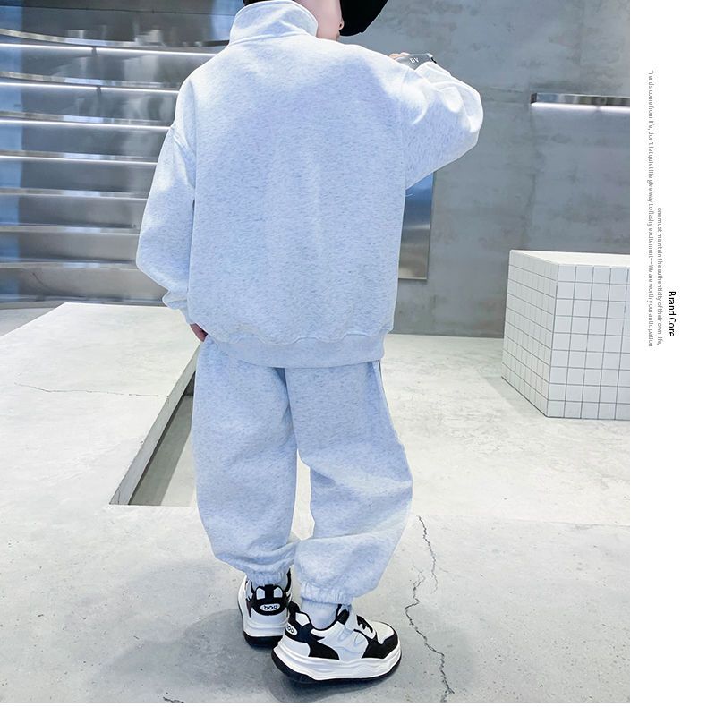 Spring And 2025 New Stand Collar Sweatshirt For Older Children Boys' Autumn Two-Piece Set Cool Trendy_voghion.com