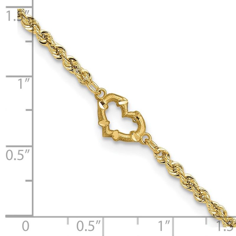 14k Diamond-cut Open Heart Rope Anklet_voghion.com