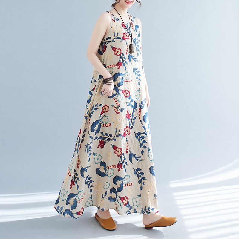 2023 Zomer Nieuwe Plus Size Dameskleding Koreaanse Versie Artistieke Losse En Afslankende Bedrukte Katoenen Linnen Mouwloos_voghion.com