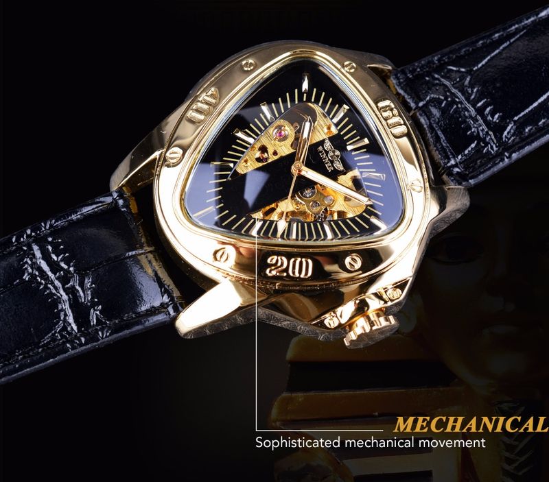Relógio de pulso mecânico automático masculino Vencedor Steampunk Fashion Triângulo Dourado Movimento Esqueleto Misterioso Marca de Luxo_voghion.com
