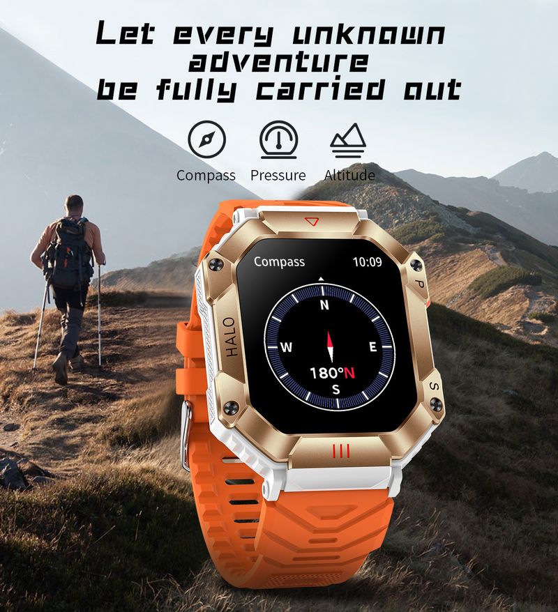 Smart Watch Voller Touchscreen Sportmodus Neue Smart Watch Bluetooth-Anruf Dreifach gesicherter Außenkompass Echtzeit-Drucknadel KR80 Smart Watch_voghion.com