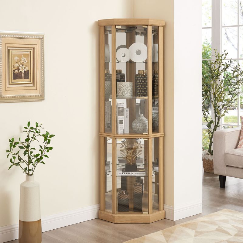 Corner Lighted Curio Cabinet Corner Glass Cabinet Lighted Curio Cabinet Corner Display Case For Living Room, Curio Cabinet, Antique Collection, Wine,Bar Glass Storage Light Included,Dark Cherry_voghion.com