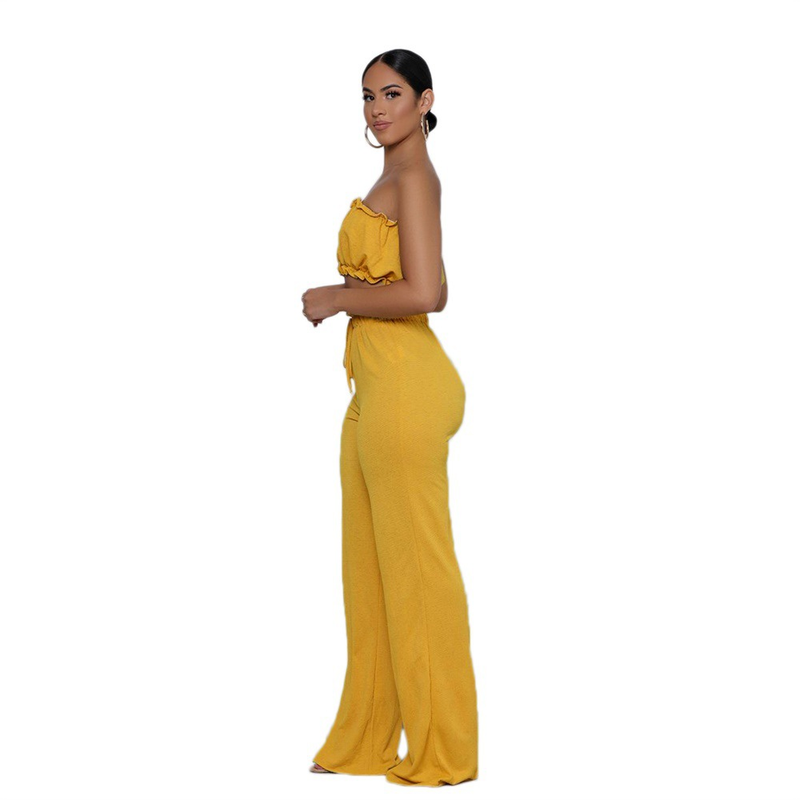 Ensemble deux pièces pour femmes, haut tubulaire et pantalon, couleur unie, décontracté_voghion.com