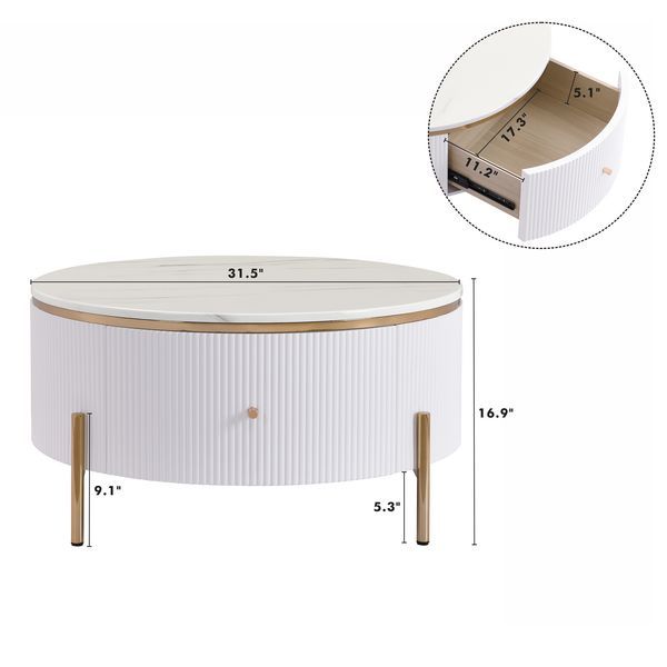 Modern Round Coffee Table With 2 Large Drawers Storage Accent Table(31.5'')_voghion.com