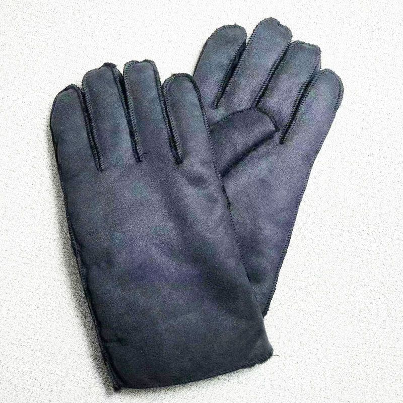 Gants d'hiver une pièce en daim pour homme, épais et chauds, avec fourrure auxiliaire_voghion.com