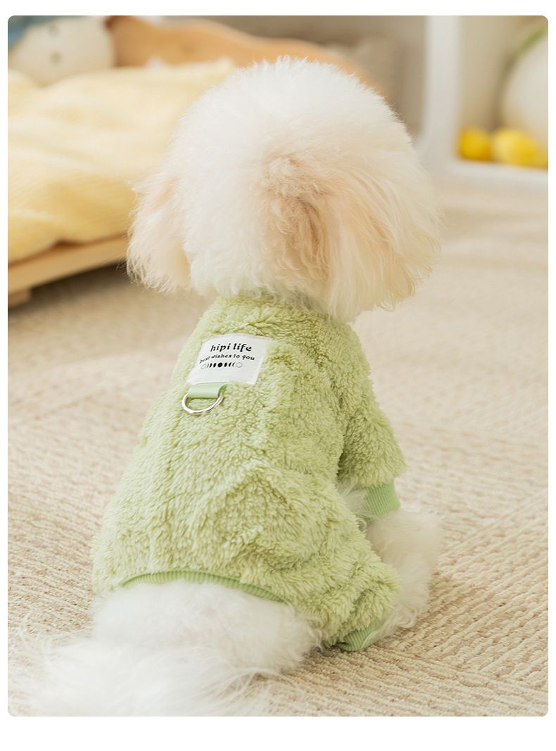 Solid Color Macaron Fabric Label Four Legged Traction Fleece Coat For Small Dogs, Autumn And Winter Thick Long Sleeved_voghion.com