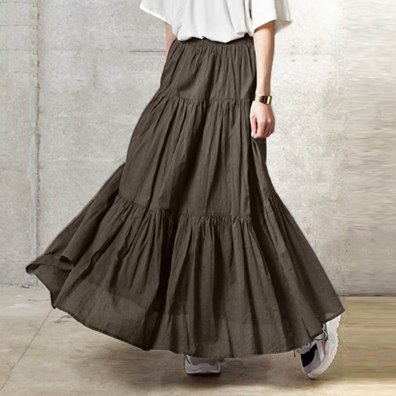 Women's ruffled casual skirt Plain skirt Vintage style pleated skirt_voghion.com