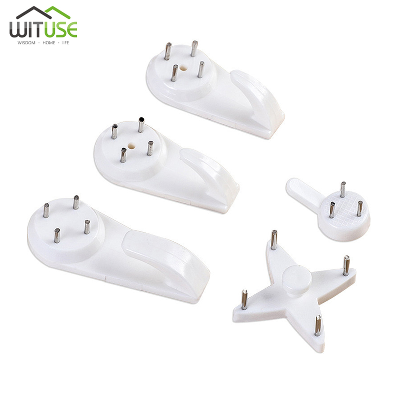 40pcs Multi Function White Plastic Invisible Wall Mount Photo Picture Frame Clock Mirror Nail Hook Hanger Seamless Nail_voghion.com