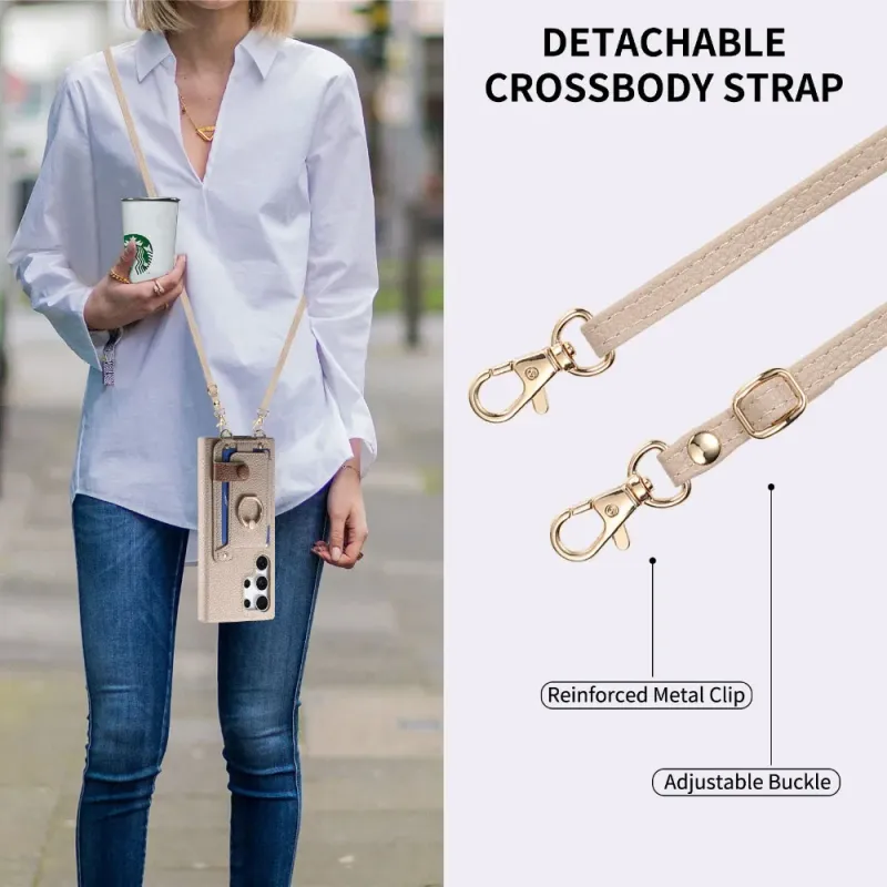 Crossbody-Geldbörse mit Kartenhalter für Samsung S25 S24 Plus S23 S22 Ultra S21 FE A56 A36 A26 A16 A06 A55 A35 A15 Ringhülle_voghion.com