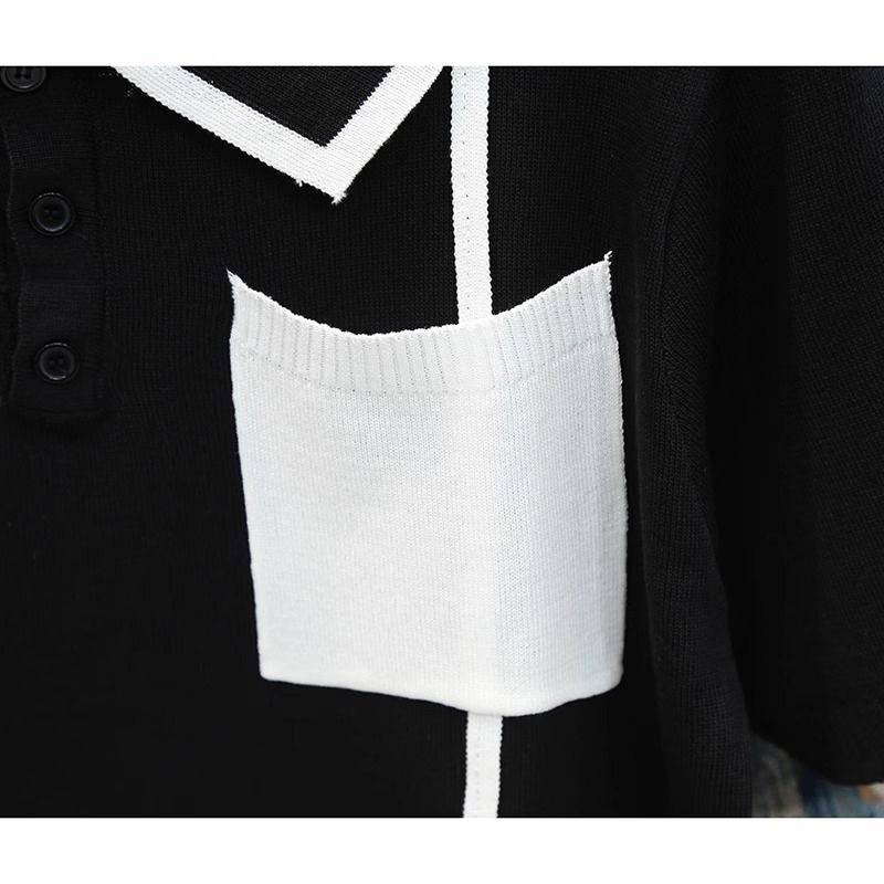 Pánské oblečení Lehké luxusní retro high-end barevně sladěné kapsy s krátkým rukávem Polo pánské letní tenké úzké klopové pruhované tričko s polovičním rukávem_voghion.com