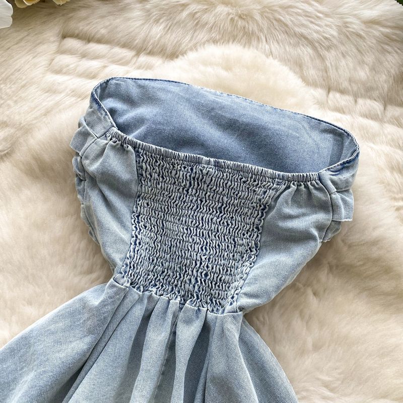 Roupas femininas Pure Desire To Wear Vestido de verão feminino Design Cintura Sem mangas Top tubo irregular Colete Cintura alta Fenda Saia jeans_voghion.com