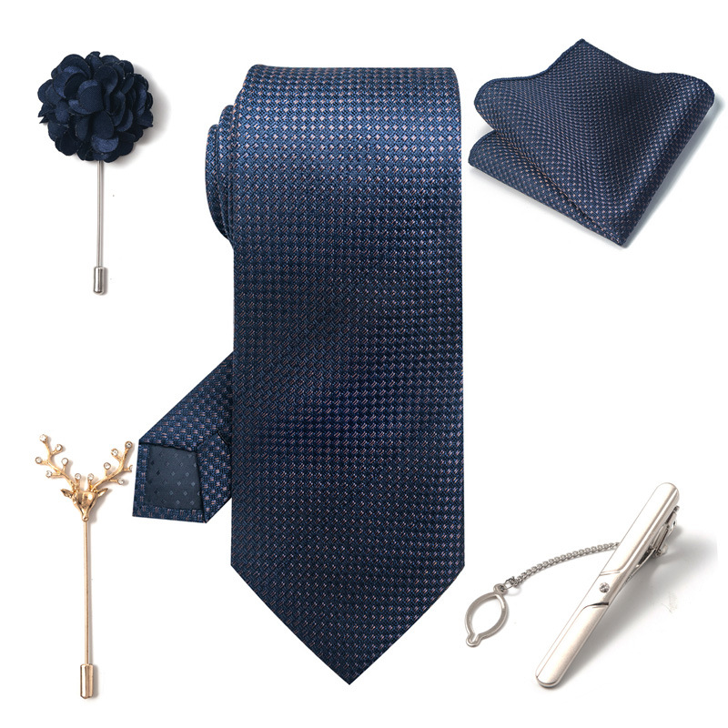 Set da uomo alla moda in tinta unita a righe con anacardi, confezione regalo da 6 pezzi, set con corsetto con fermacravatta e sciarpa quadrata_voghion.com