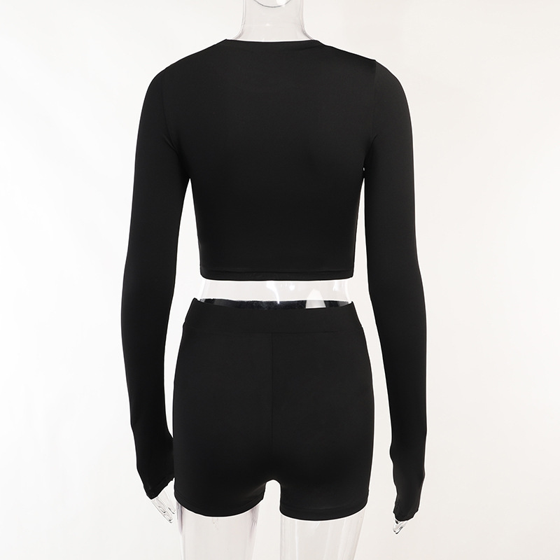 Completo sportivo alla moda in due pezzi da donna, girocollo a maniche lunghe, a tre punti, girocollo in maglia_voghion.com