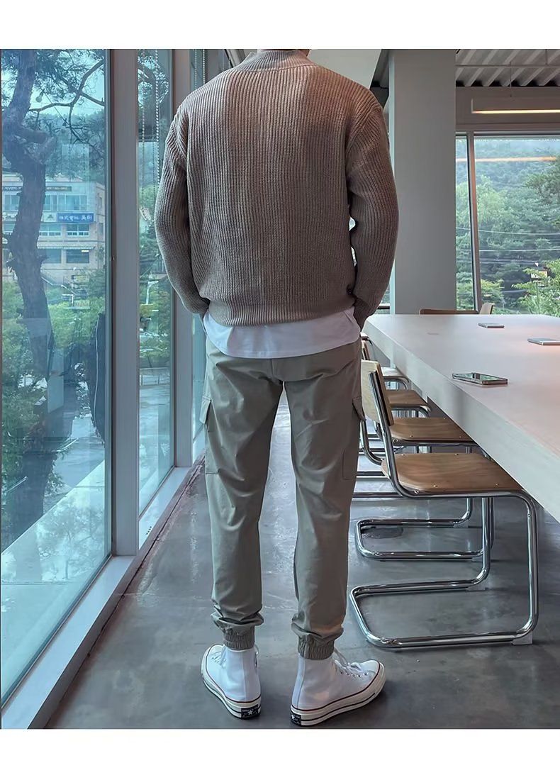 Maglione dolcevita con mezza zip da uomo, alla moda, tinta unita, stile semplice e versatile, casual, in maglia_voghion.com