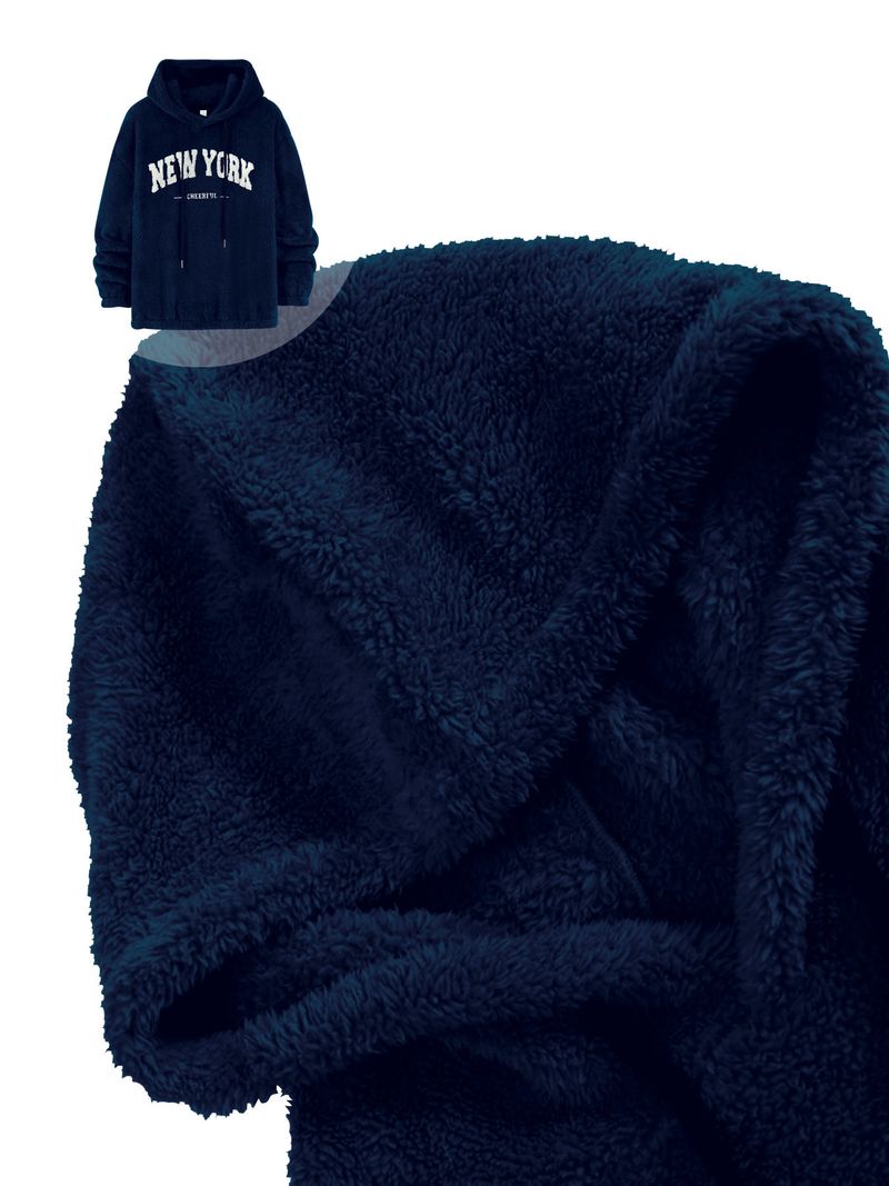 Felpa con cappuccio foderata in pile da uomo con stampa di lettere retrò – Pullover invernale spesso per abbigliamento casual_voghion.com