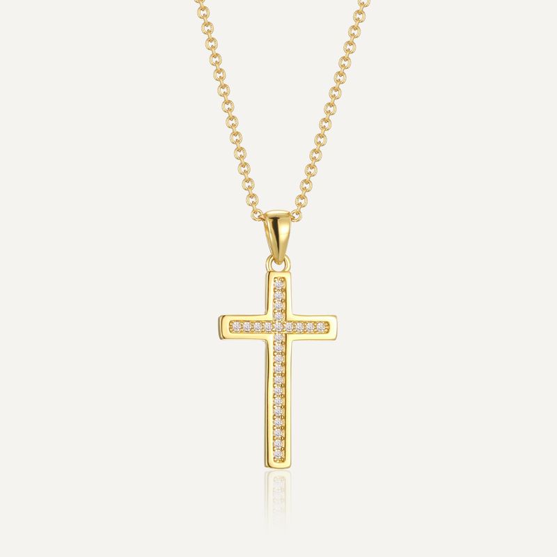 Collana con ciondolo a forma di croce in zircone tempestato di diamanti in stile americano N0313 per uomo, placcata in oro e rame, con doppio strato di inserti._voghion.com