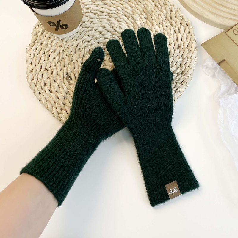 Μονόχρωμο πλεκτό χειμωνιάτικο γυναικείο ζεστό και αντιολισθητικό glo με οθόνη αφής, κορεάτικη έκδοση με χοντρό μαλλί για χώρισμα δακτύλων_voghion.com