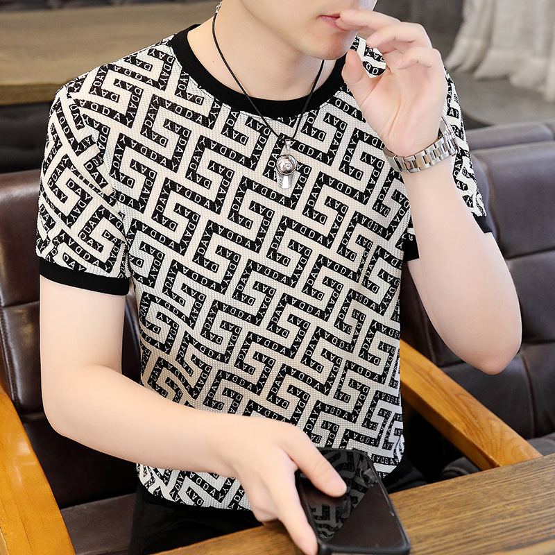 C Summer Ice Silk Men's Short-Sleeved T-Shirt Men's Round Neck Thin Slim Cool F_voghion.com