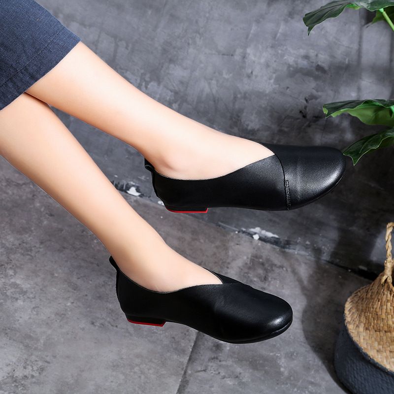 New Autumn Literary Genuine Leather Soft Sole Granny Forest Style Flat Single Lazy Shoes 833_voghion.com