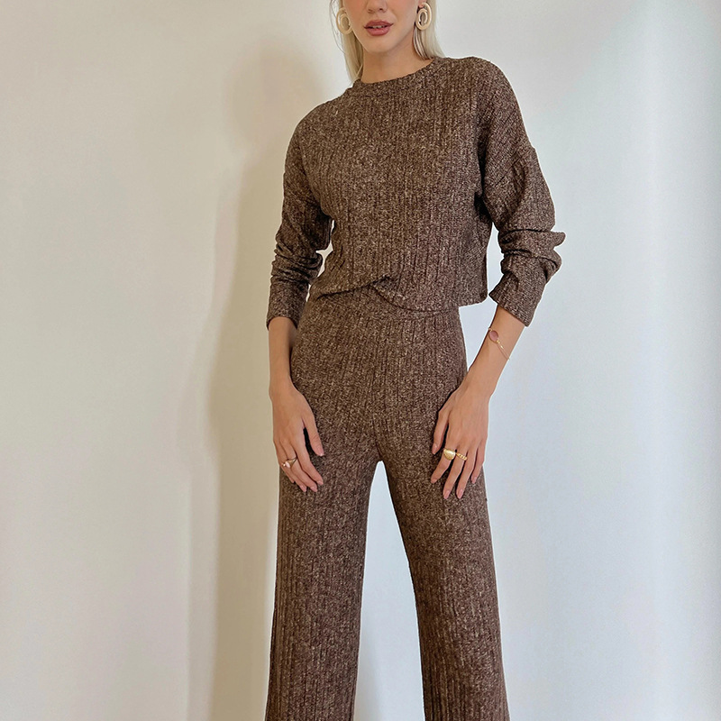 Top e pantaloni larghi a maniche lunghe da donna, abito casual alla moda_voghion.com