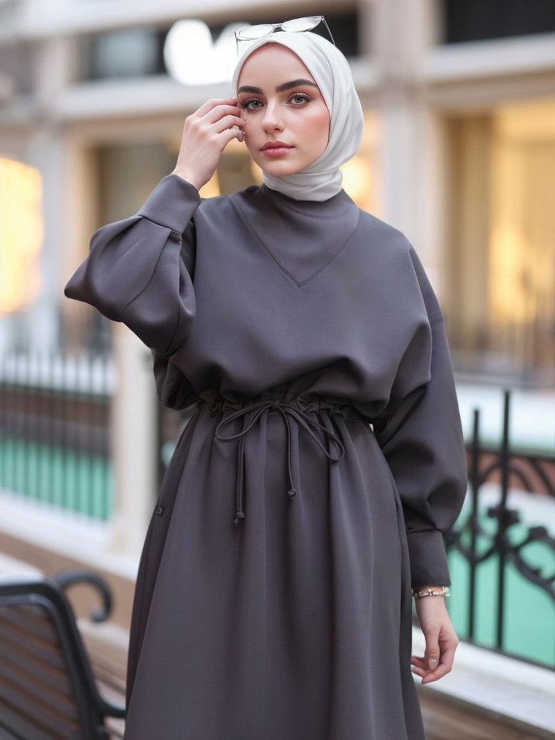 Women's Clothing Solid Color Long Sleeved Dress Muslim Big Swing Autumn And Winter_voghion.com