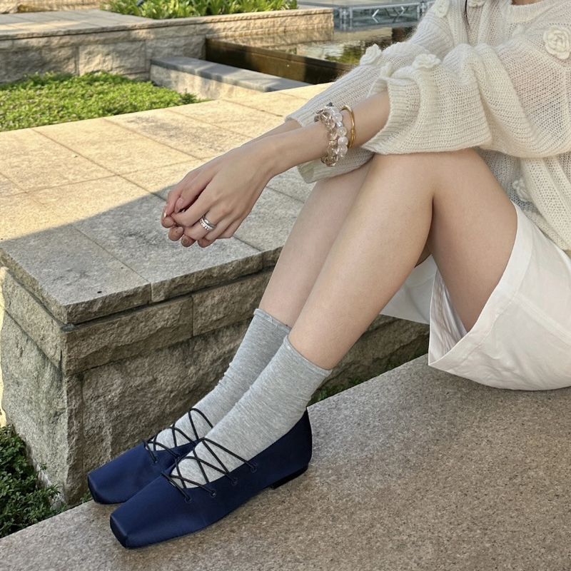 Frühling Sommer Neue ~ Seide Satin Square Toe Lace-Up Ballett Für Frauen 2025 Neue Casual Outdoor Flache Schuhe_voghion.com