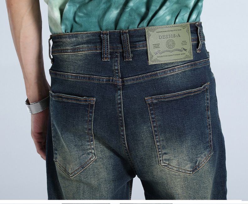 Trendy American Heavy Industry Washed und Used Jeans für Herren, locker und elastisch, Horse Willow Straight Leg Pants, Street Commuter Jeans_voghion.com