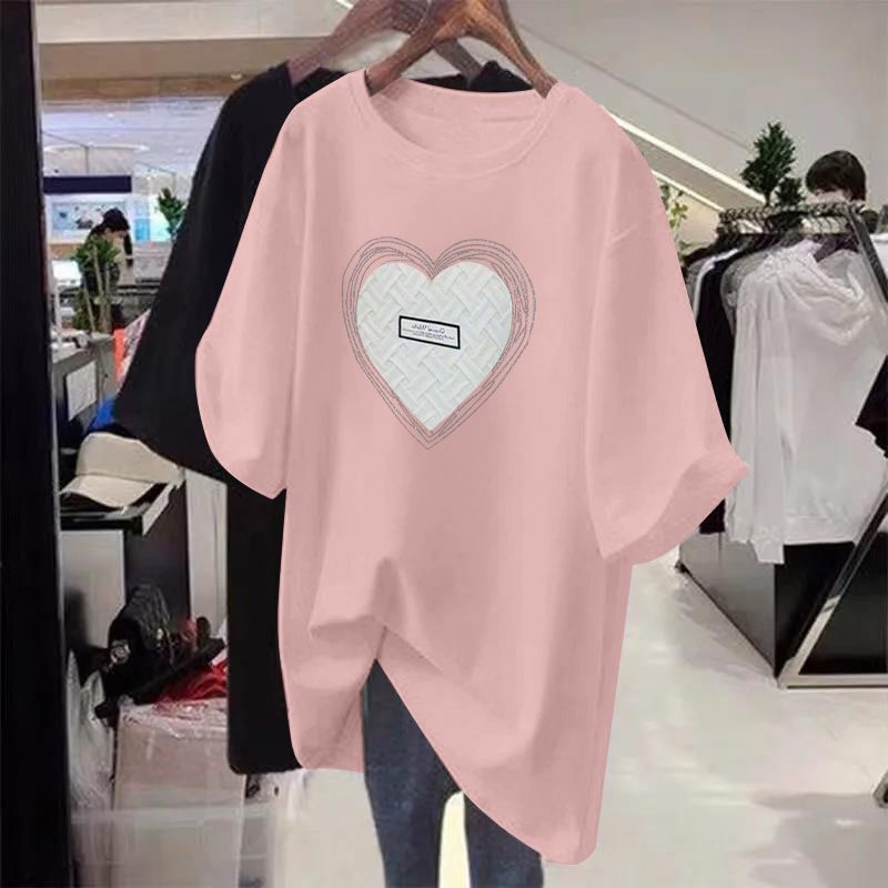 Ženska oblačila Poletje Plus Size Ženska oblačila Srednje in dolge ozke nove 300 Catties Topi Debela dekleta Modna majica s kratkimi rokavi, ki pokriva meso_voghion.com