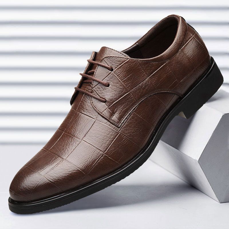 Novos sapatos masculinos de couro xadrez para negócios, sapatos sociais de tamanho grande, sapatos masculinos casuais para casamento_voghion.com