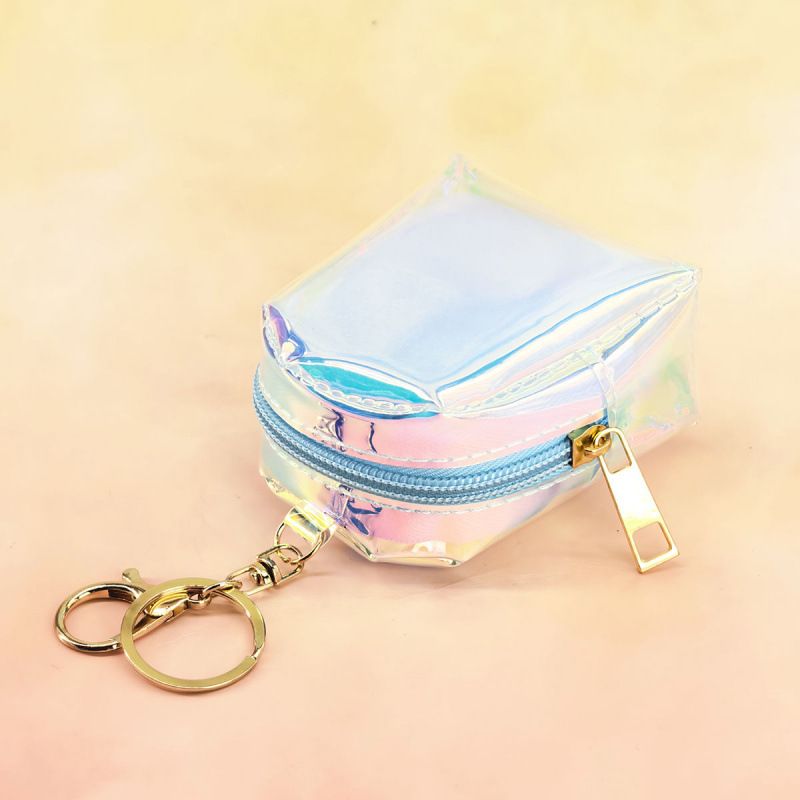 Mini bolsa de moedas colorida transparente a laser, mochila pequena e fofa de TPU com pingente, bolsa para chaves, faça você mesmo_voghion.com