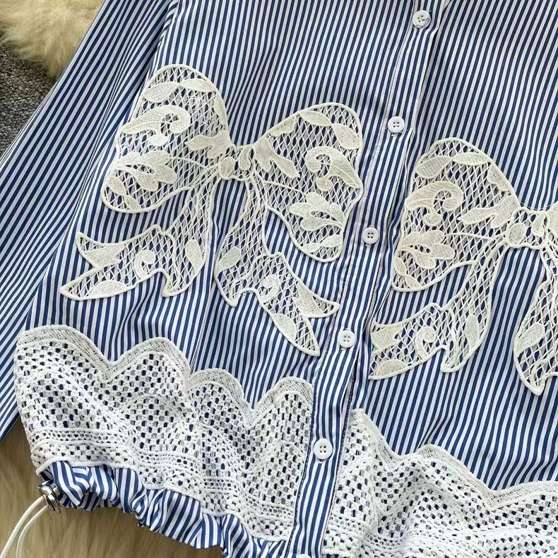 Odzież damska Moda Styl zachodni Kokarda Koronka Haft Paski Koszula Kobiecy Design Koszula ze Ściągaczem w Pasie Modna_voghion.com