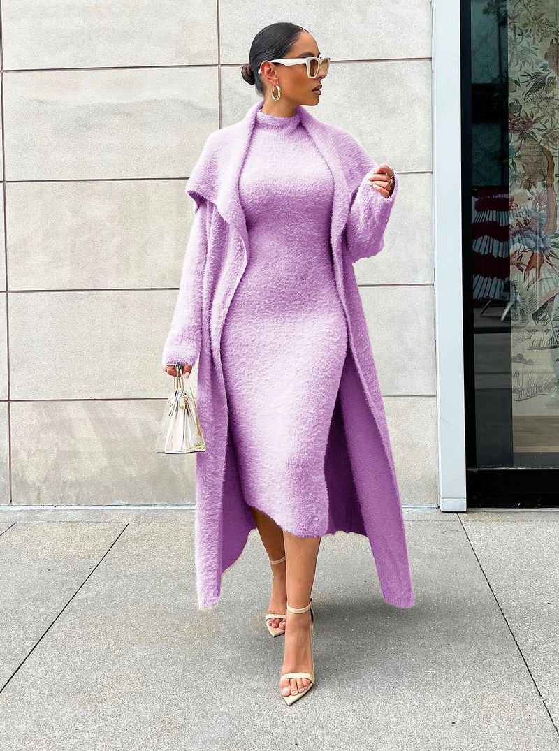 Abbigliamento donna temperamento abito e cappotto due pezzi moda transfrontaliera ampio lungo cardigan velluto completo_voghion.com